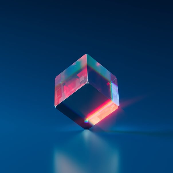 Equilibrium #3429 - a glowing glass cube